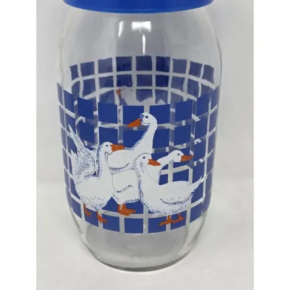 VTG Carlton Blue Lidded Glass Geese & Duck Jar 3/4 & 2 Liter USA Goose Cottage - Picture 5 of 16